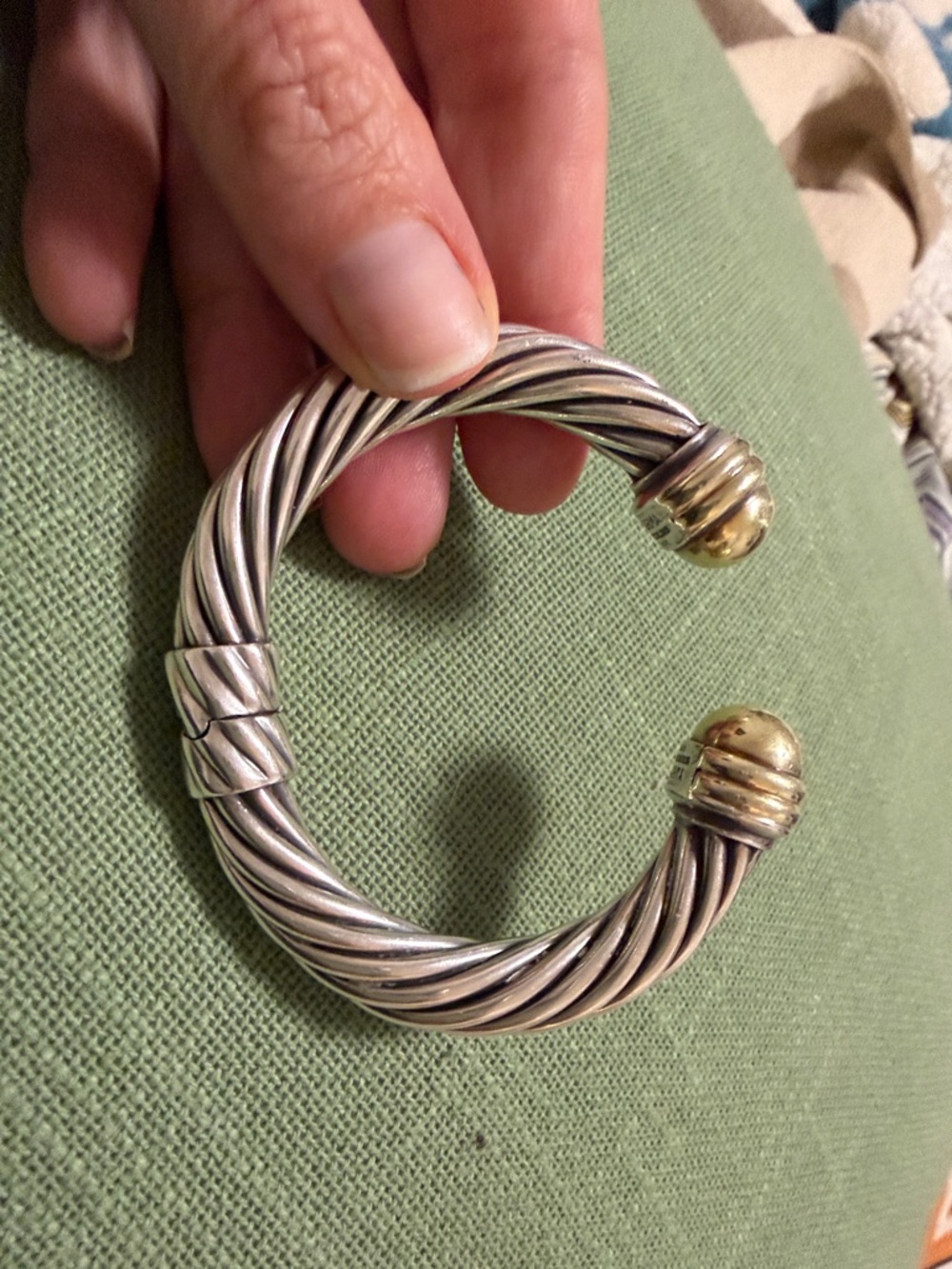 David Yurman Two-Tone Twisted Cable Open Cuff Bracelet - Silver and Gold Accents - Picture 4 of 4